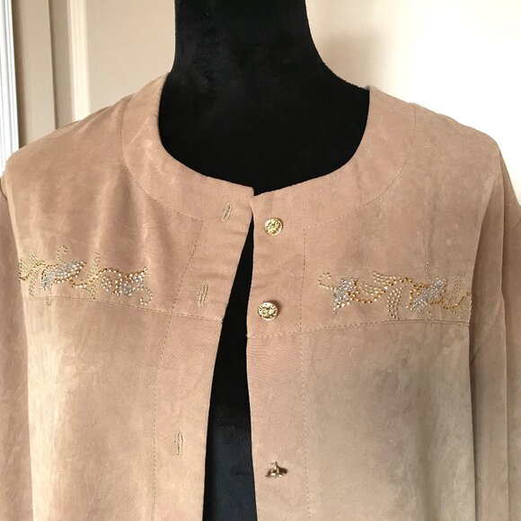 Gepetto Rhinestone Embellished Blazer: Vintage 70s Jacket, Camel Tan Size L - Picture 8 of 11